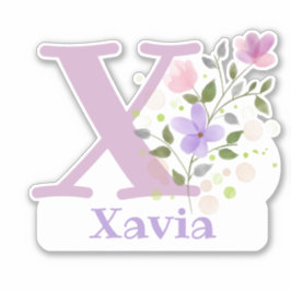 Adesivo Nome Xavia mais Inicial com Floral Design