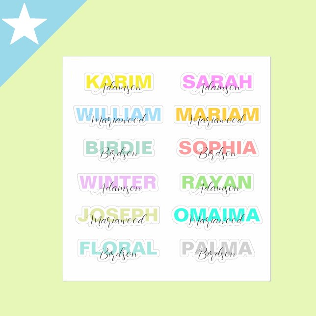 Adesivo Nomes Completos Modernos em Letras Maiúsculas Colo (Modern Handwritten Colored Script Full Names, Elegant & Best Waterproof Stickers for Girls and boys)