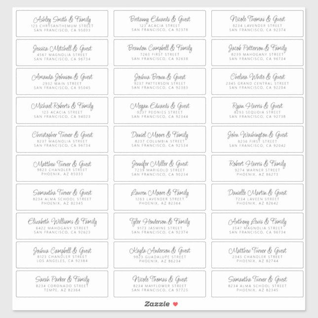 Adesivo Nomes de Convidado de Casamento Endereço Simples d (Folha)