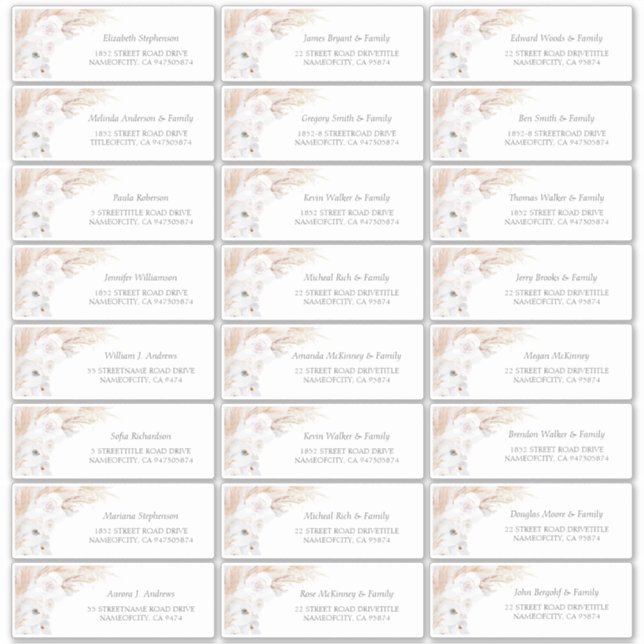 Adesivo Nomes de Convidado Floral Pampas Grass (Frente)