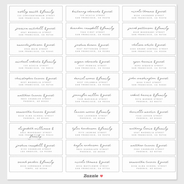 Adesivo Nomes de Convidados Brancos e Pretos Modernos de C (Folha)