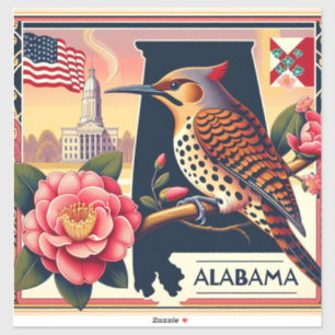 Adesivo Norte do Alabama Flicker Bird & Camellia Flower