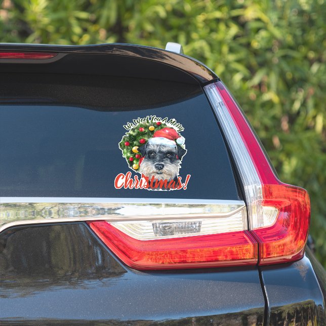 Adesivo Nós Te Acolhemos Feliz Natal Zwergschnauzer (Lado do carro)