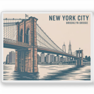 Adesivo Nova York Brooklyn Bridge Skyline Bold Retro Viage