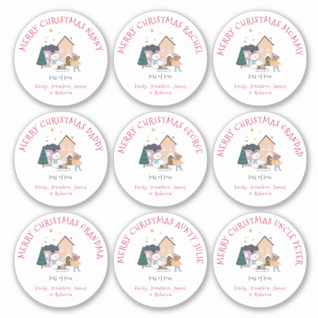 Adesivo Nove Pequenos Nomes Diferentes Garota Feliz Natal (Frente)