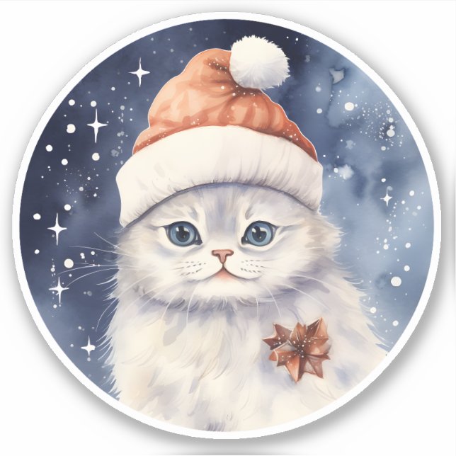 Adesivo Noverno Fluffy White Christmas Cat (Frente)