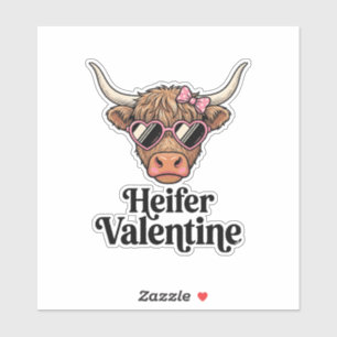 Adesivo Novilha Valentine Highland Cow Design Vintage_1