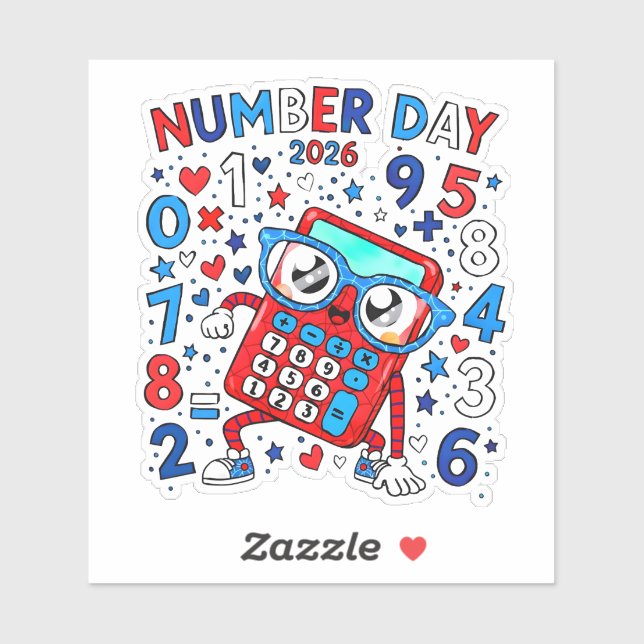 Adesivo Number Day 2026 Cute Maths Sticker for Kids (Folha)