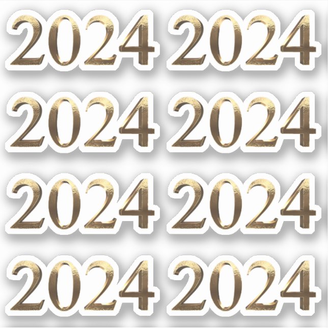 Adesivo Número de Ano Dourado Faux Feliz ano novo 2024 (Frente)