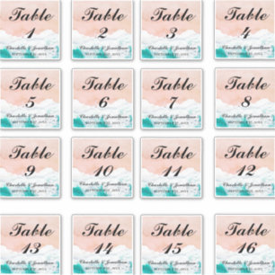 Adesivo Números de Tabela de Casamento de Praia Costeira P