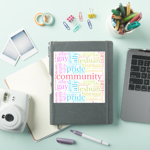 Adesivo nuvem de palavras da comunidade LGBTQ+ arco-íris d