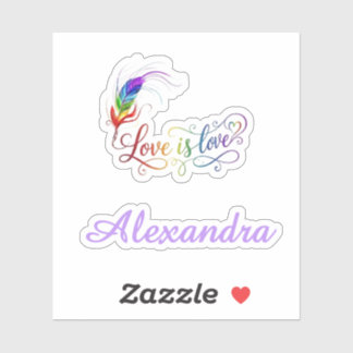 Adesivo O Amor é Amor Pena de Arco-Íris Personalizada Meni