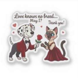 Adesivo O Amor Não Conhece Raça Dálmata e Gato Siames