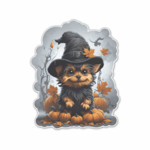 Adesivo O cãozinho de Yorkshire com abóboras.