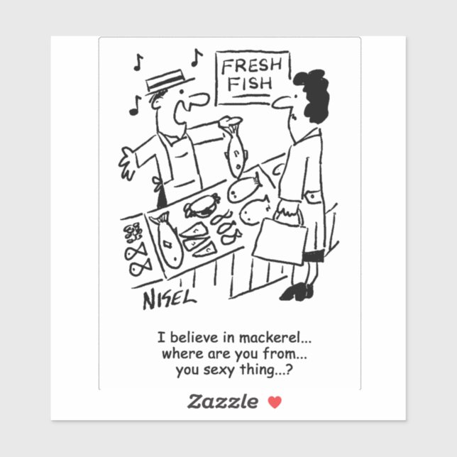 Adesivo O Fishmonger Canta Sobre Sarda. Engraçado (Folha)