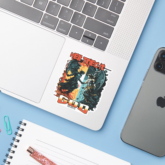 Adesivo O Inferno Tentou Que Deus Negasse A Fé Cristã (Notebook com iPhone)