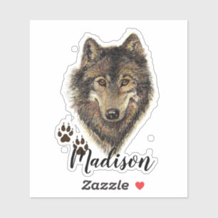 Adesivo O lobo da aguarela segue o nome feito sob