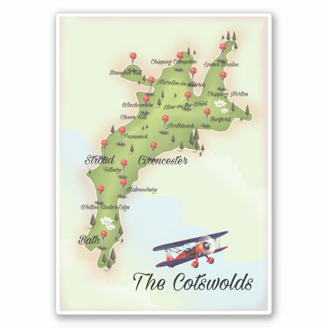 Adesivo O Mapa Antigo de Cotswolds (Frente)
