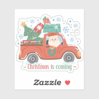 Adesivo O Natal Está Chegando Caminhão Vermelho Papai Noel