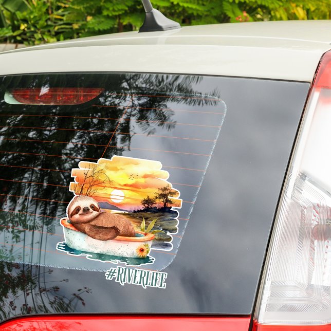 Adesivo O rio Life Sloth | Decano de Diversão de Verão (6" decal shown. Available in multiple sizes for your car, laptop and more!)