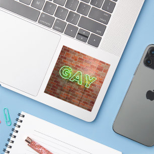 Adesivo O vibrante neon-gay do SlipperyJoe com tijolos ver