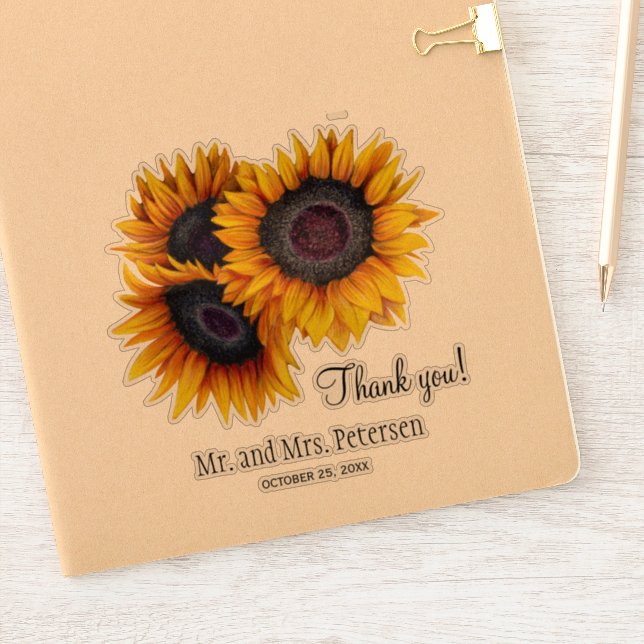 Adesivo Obrigado de casamento de girassóis amarelos (Notebook)