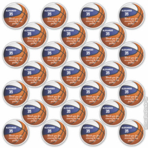 Adesivo obrigado de festa de basquete branco azul que você