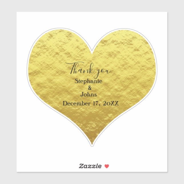 Adesivo Obrigado Heart Gold Foil Casamento Personalizado (Folha)