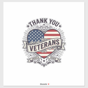 Adesivo Obrigado Veteranos Coração Patriótico Design Vetor