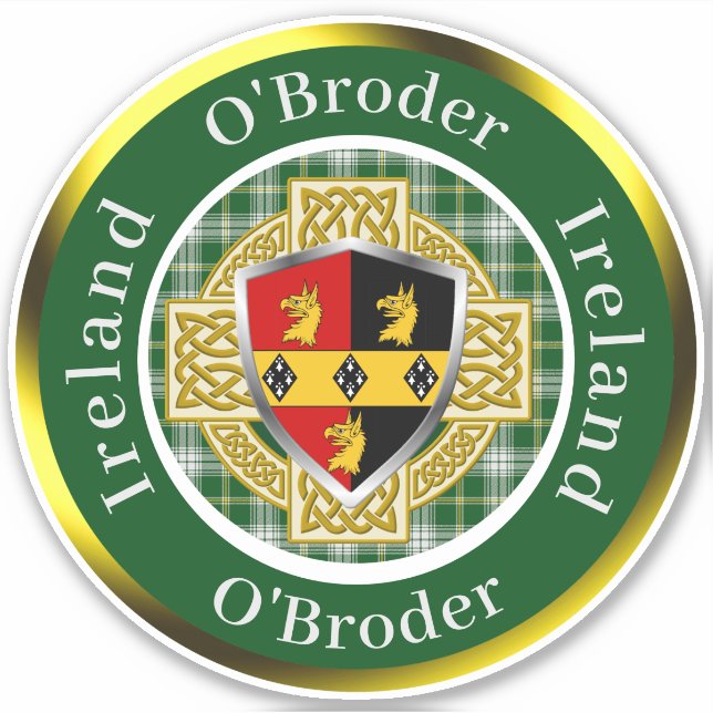 Adesivo O'Broder Irish Shield & Celtic Cross Personalizado (Frente)