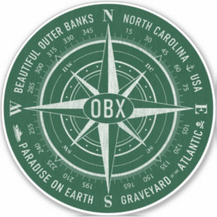 Adesivo OBX Compass Outer Banks Vintage White Dark Verde