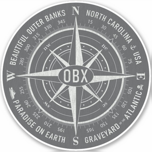 Adesivo OBX Compass Outer Banks Vintage White Pewer (Frente)