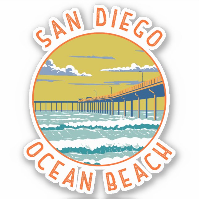 Adesivo Ocean Beach San Diego Viagem Art Vintage (Frente)