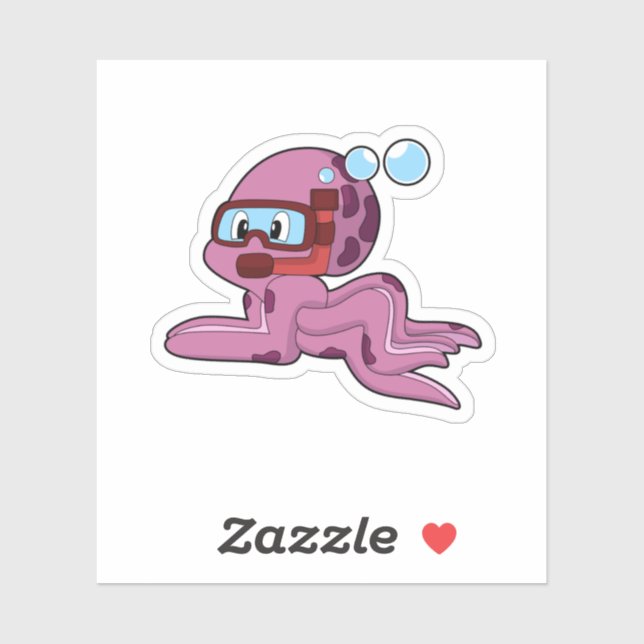 Adesivo Octopus como mergulhador com Snorkel (Folha)