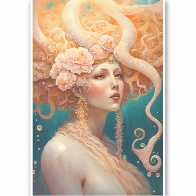 Adesivo Octopus Mermaid Fantasy Art Sticker (Frente)