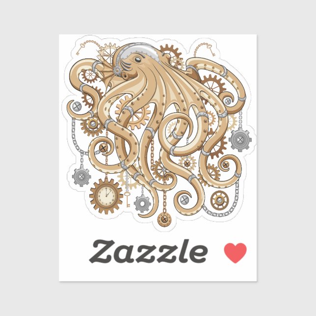 Adesivo Octopus Steampunk Surreal Style Machine (Folha)