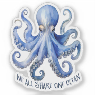 Adesivo Octopus Watercolor Ocean Conservation Marine