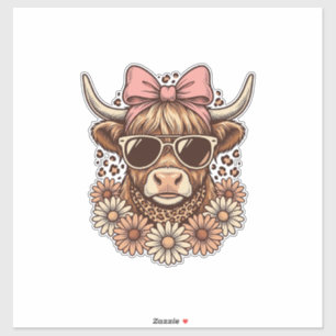 Adesivo Óculos de sol de vaca das Terras Altas fofos Laço