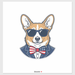 Adesivo Óculos de Sol Patrióticos de Corgi Arte Vetorial V