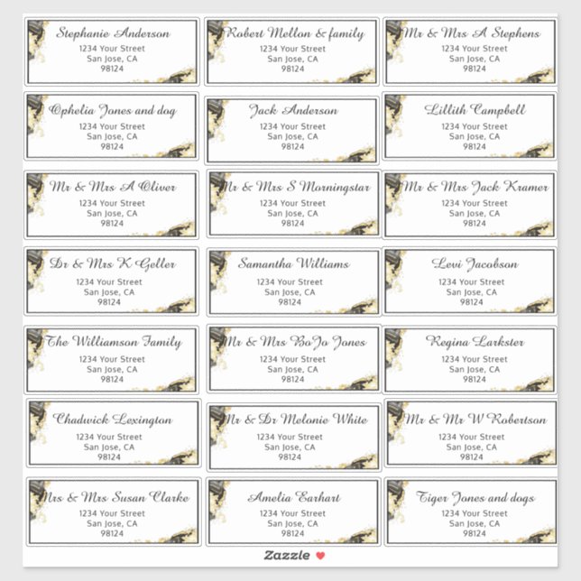 Adesivo Onyx e Dourado Nome de Convidado Pré-Endereçado St (Folha)