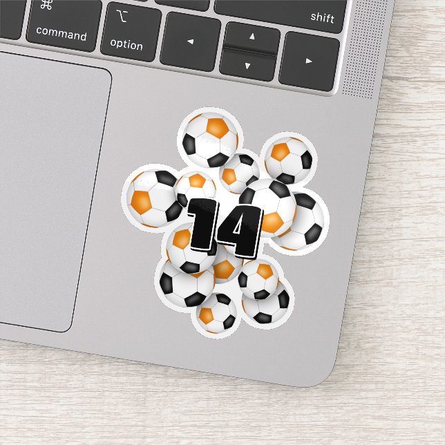 Adesivo orange black soccer balls sticker w jersey number (Detalhe)