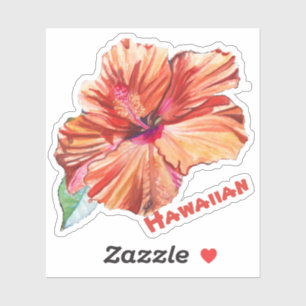 Adesivo Orange Hibiscus Watercolor, Sticker Havaiano
