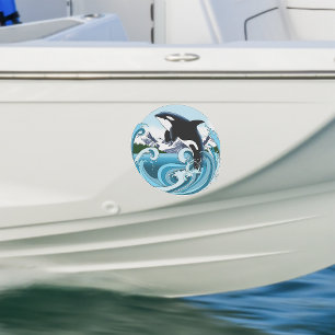 Adesivo Orca Majestosa Baleia Assassina Ondas Azuis Oceano