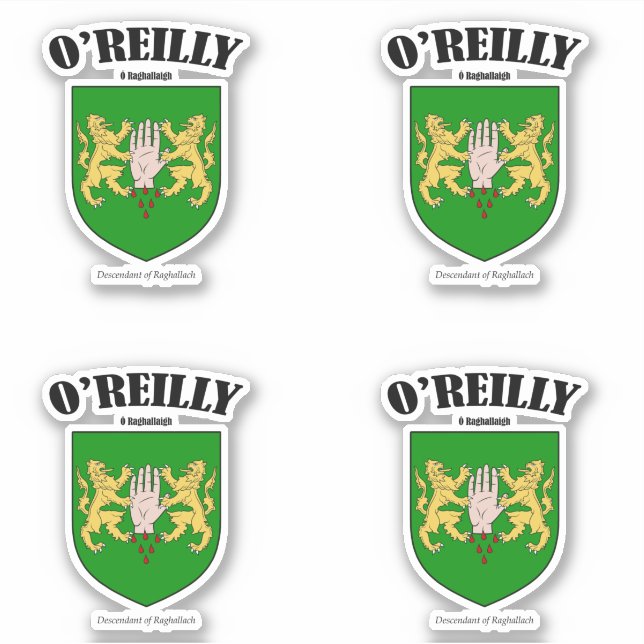 Adesivo O'Reilly Crest Tradução e Significado Irlandês (x4 (Frente)