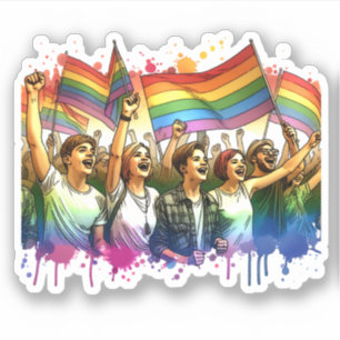 Adesivo Orgulho LGBTQIA + Pessoas e sinalizadores