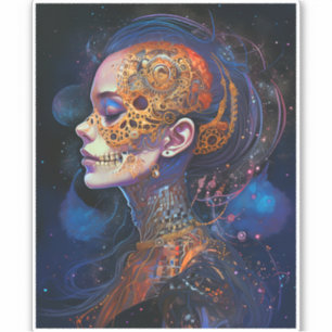 Adesivo Ornamentado Skull Woman Surreal Art
