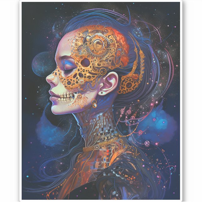 Adesivo Ornamentado Skull Woman Surreal Art (Frente)