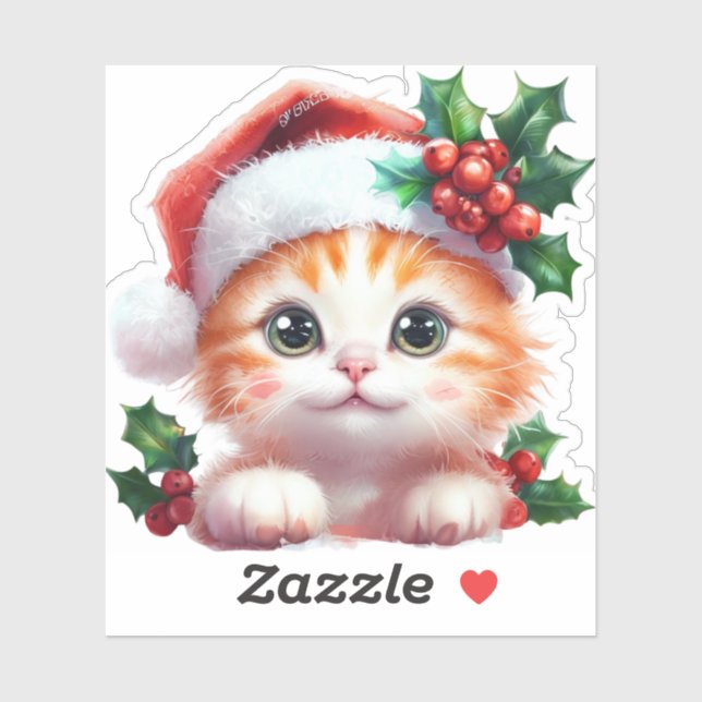 Adesivo Ornamento de gato de Natal bonito - Presente de Na (Folha)