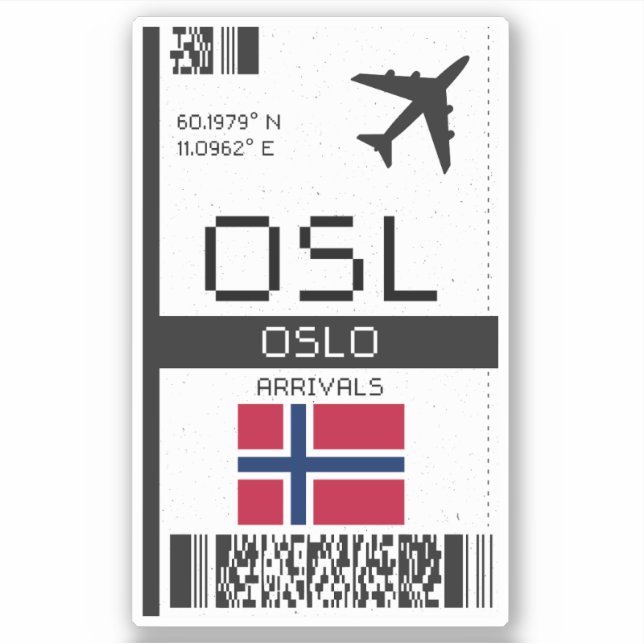 Adesivo OSL Oslo, Noruega - Passagem de Embarque - Bilhete (Frente)