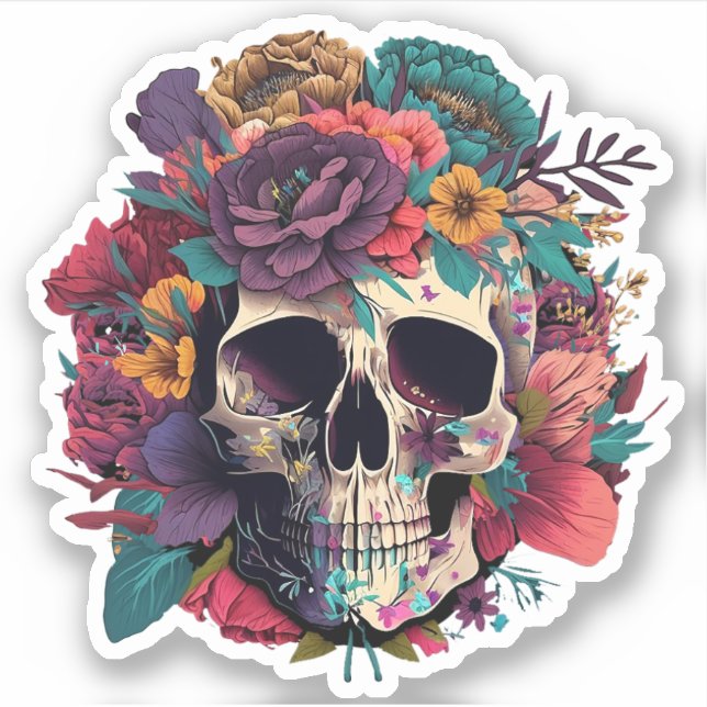 Adesivo Ossos do crânio Floral e Botânica (Frente)